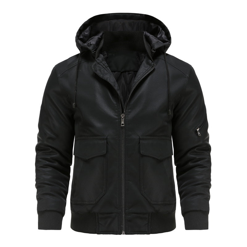 Luca | Lederjacke mit Diamantsteppung und Verstellbarer Kapuze für Herren