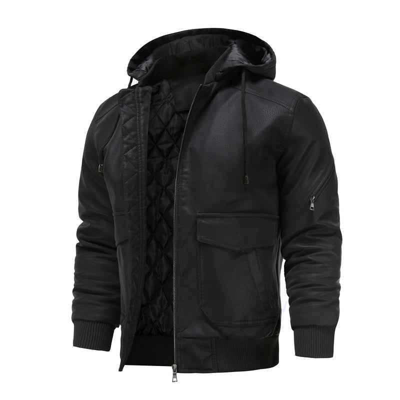 Luca | Lederjacke mit Diamantsteppung und Verstellbarer Kapuze für Herren