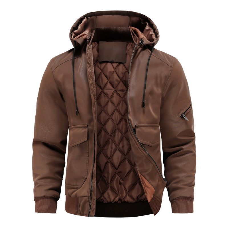 Luca | Lederjacke mit Diamantsteppung und Verstellbarer Kapuze für Herren