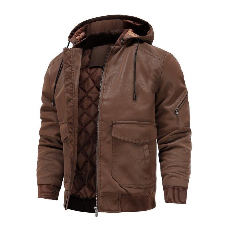 Luca | Lederjacke mit Diamantsteppung und Verstellbarer Kapuze für Herren