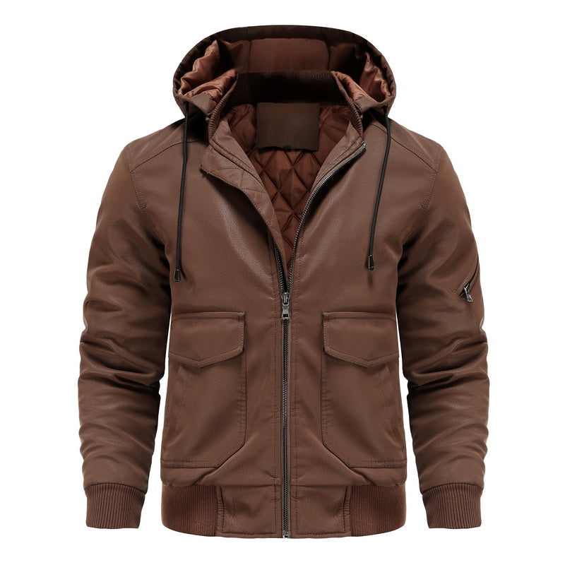 Luca | Lederjacke mit Diamantsteppung und Verstellbarer Kapuze für Herren