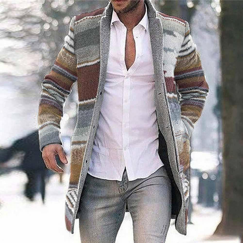 Luca | Langer Mantel mit Lebhaftem Streifenmuster und Weichem Material für Herren