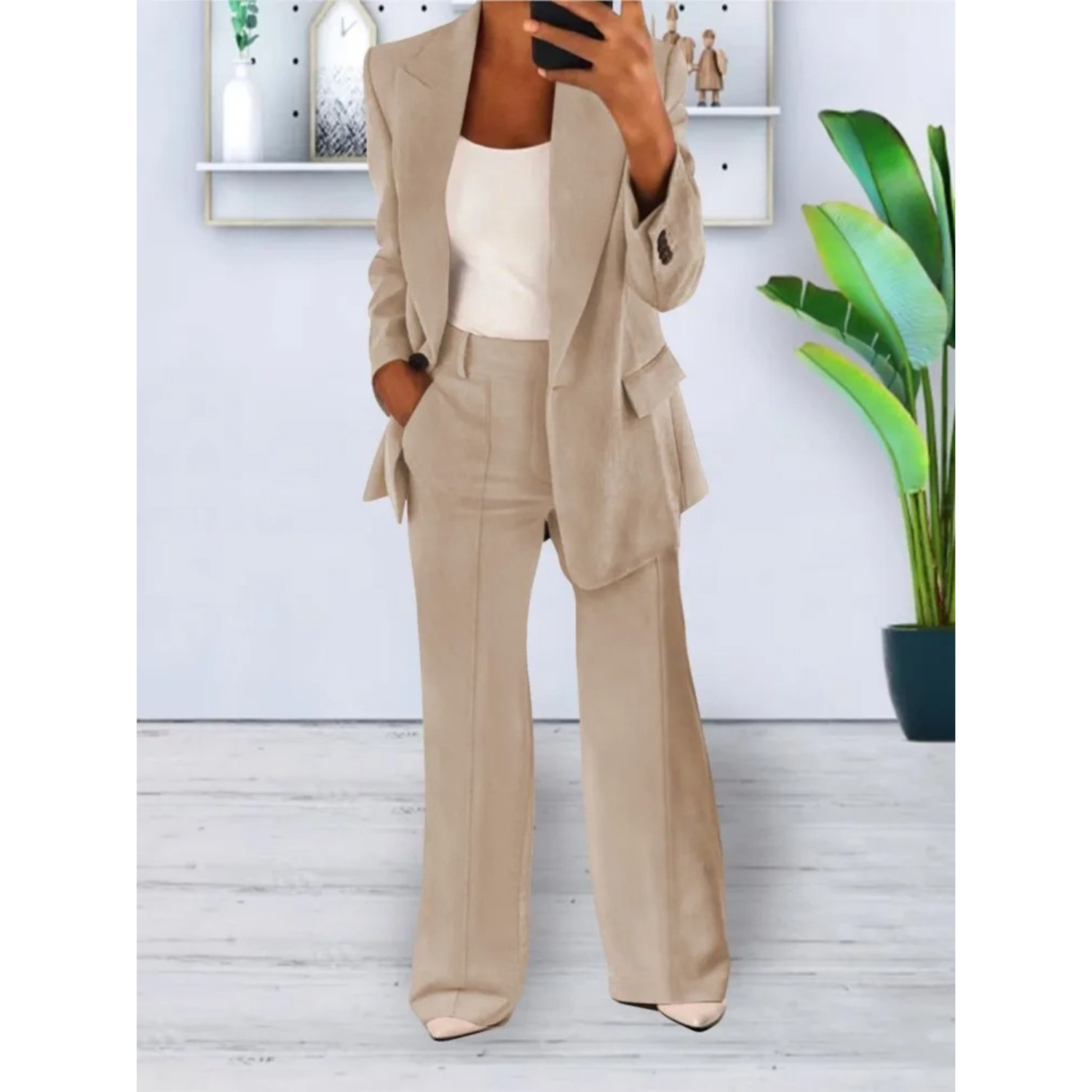 Marinell - Locker sitzender, einfarbiger Blazer und Hosen-Set mit Taschen