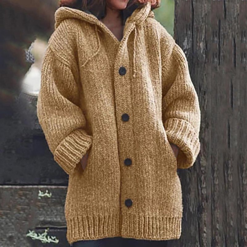 Livia | Strickmantel mit Kapuze und Eleganter Knopfleiste für Damen im Winter