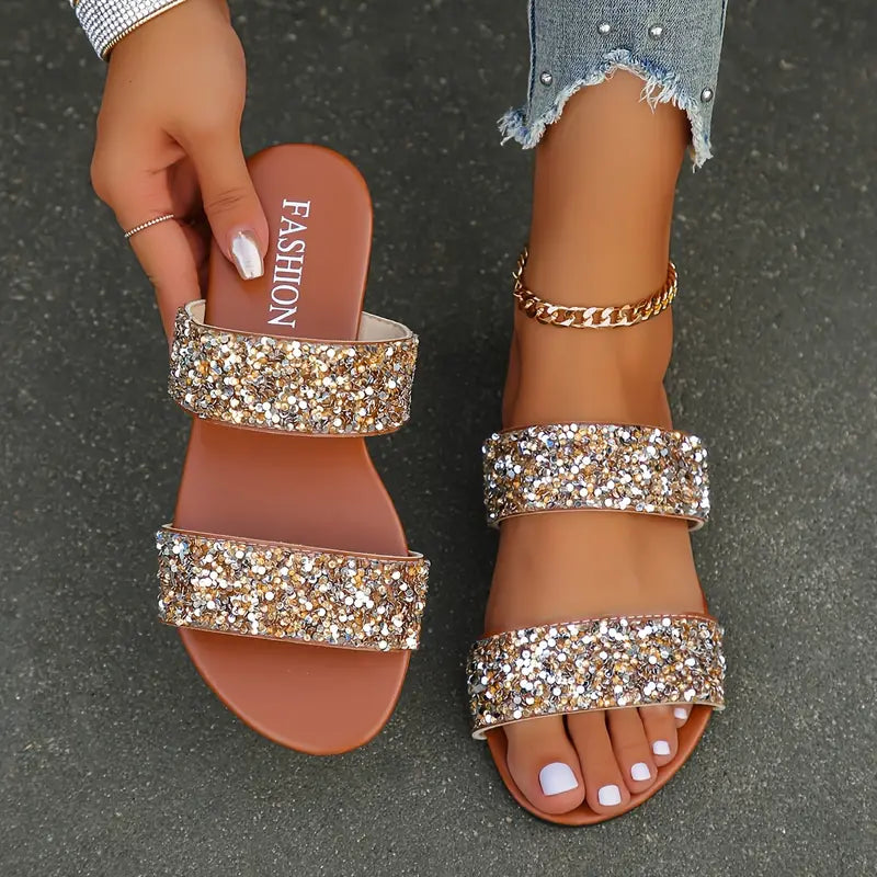 Glitzy | Glitzernde Pailletten Slide Sandalen