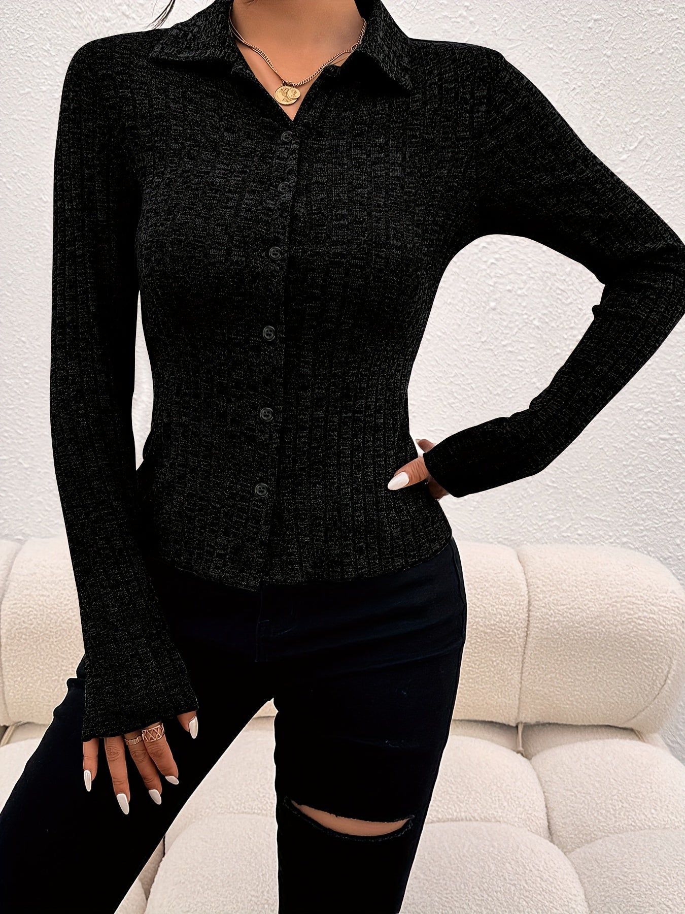 Marigold - Elegante Umlegekragen-Strickjacke