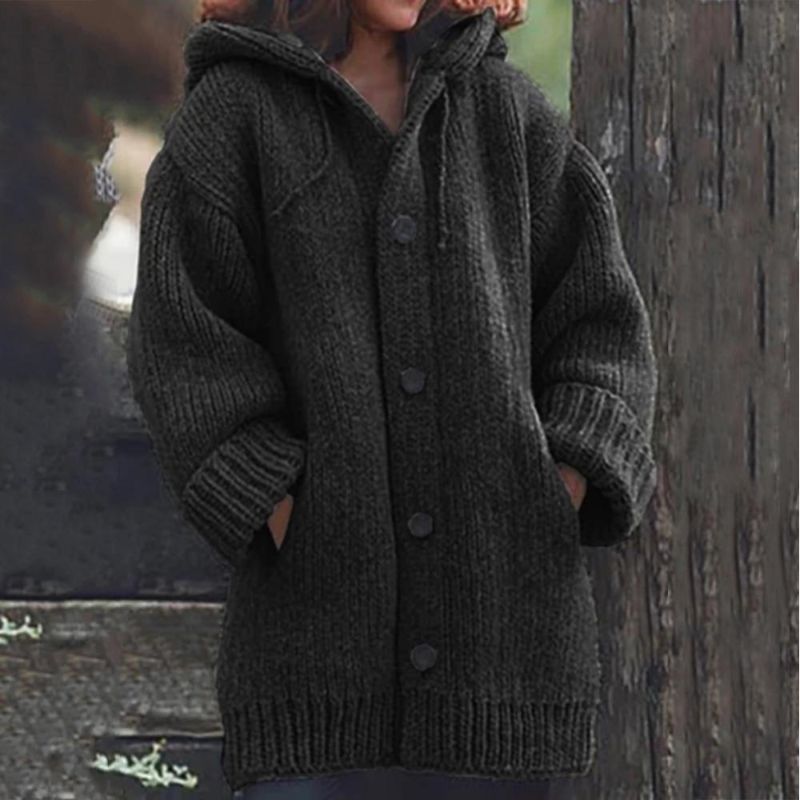 Livia | Strickmantel mit Kapuze und Eleganter Knopfleiste für Damen im Winter