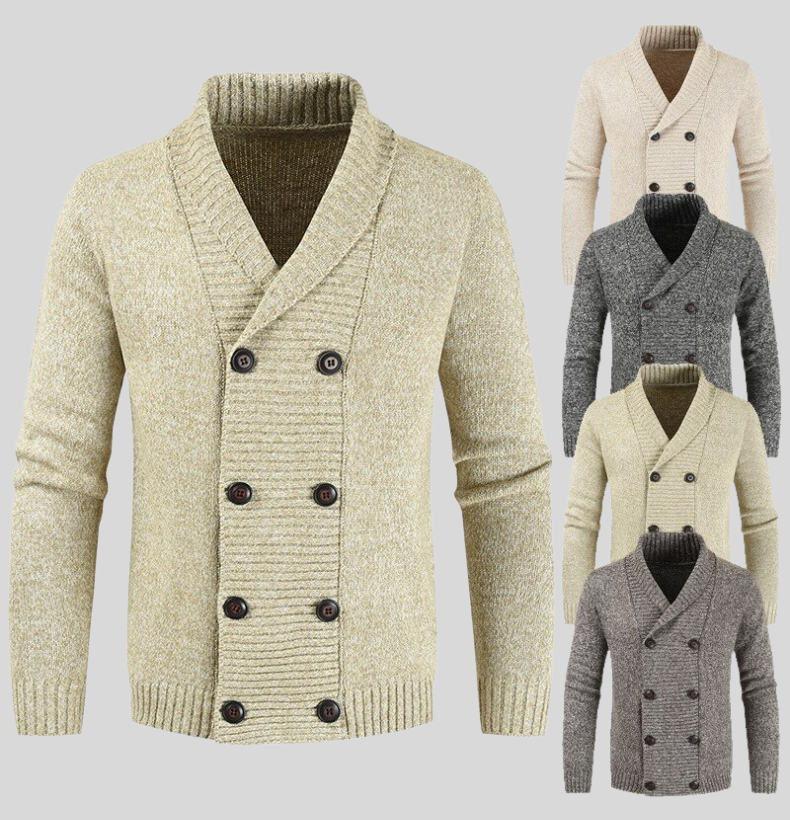 Leander | Cardigan mit Klobiger Rippstricktextur und Schalkragen für Herren