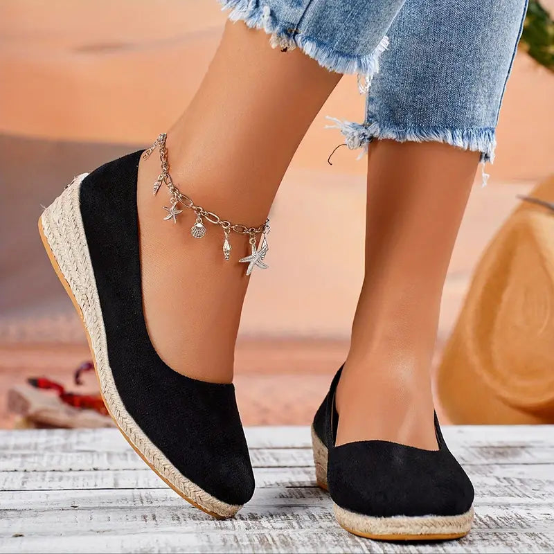 Ida | Einfarbige Slip-On Espadrilles mit Keilabsatz