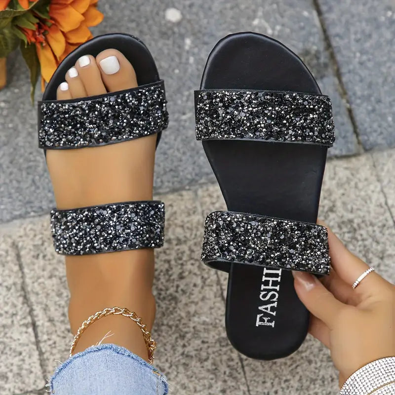 Glitzy | Glitzernde Pailletten Slide Sandalen
