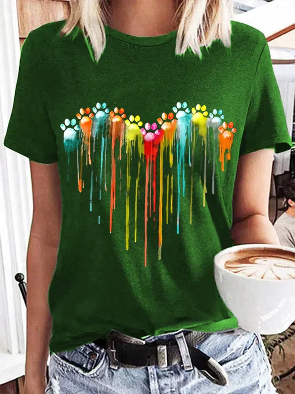 TierfreundMode: Buntes Hundepfoten-Herz T-Shirt