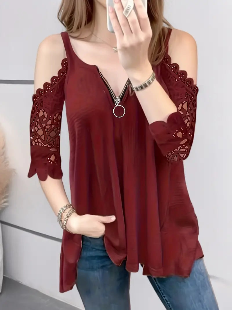 Livia | Bluse mit Eleganter Spitze und Modernem Reißverschluss für Frauen