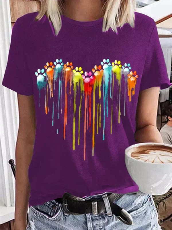 TierfreundMode: Buntes Hundepfoten-Herz T-Shirt