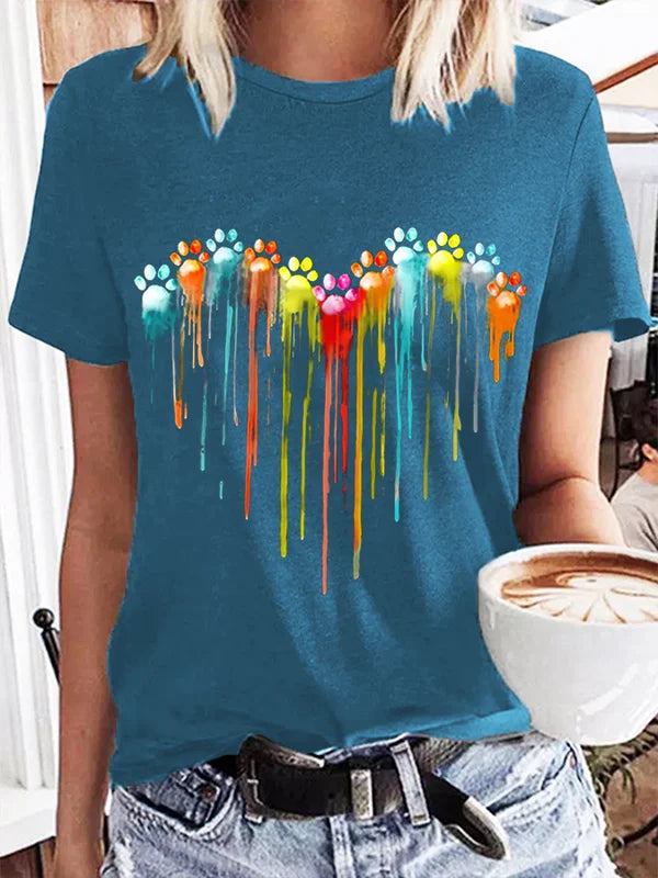 TierfreundMode: Buntes Hundepfoten-Herz T-Shirt