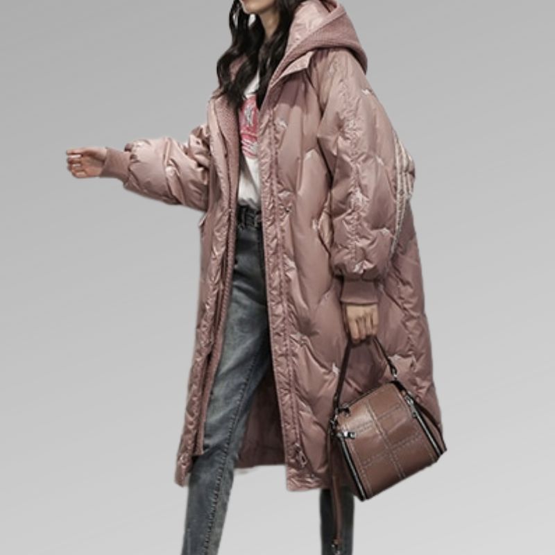 Serena | Lange Jacke mit Wasserabweisendem Material und Kuscheligem Kapuzenkragen für Damen