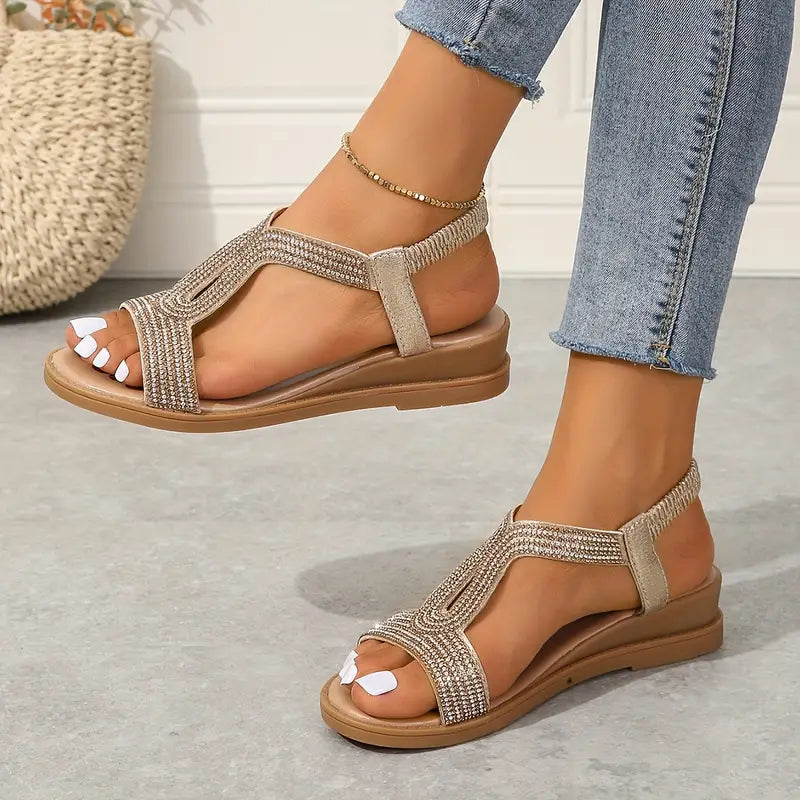 Matrina | Boho Stil Strass Keilsandalen für den Sommer