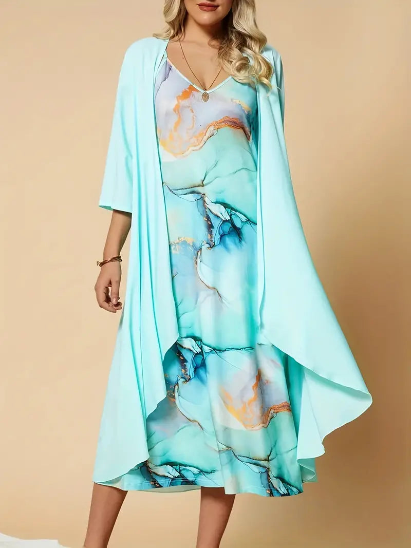 Liora | Midi-Kleid mit Atembarem Stoff und Elegantem Marmordruck für Damen