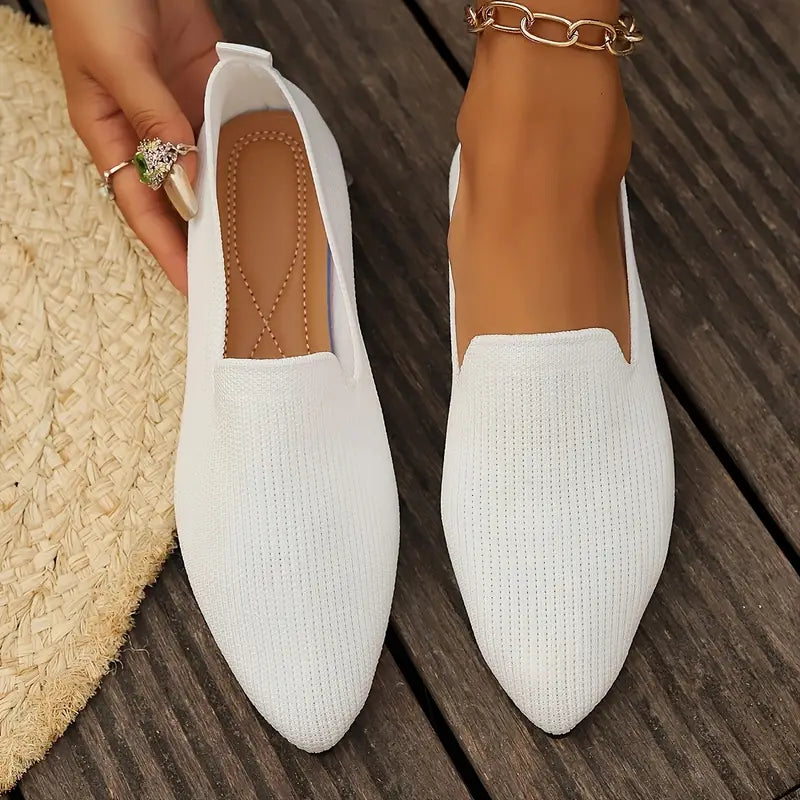 Frieda | Bequeme gestrickte Slip-On Ballerinas mit spitzer Spitze