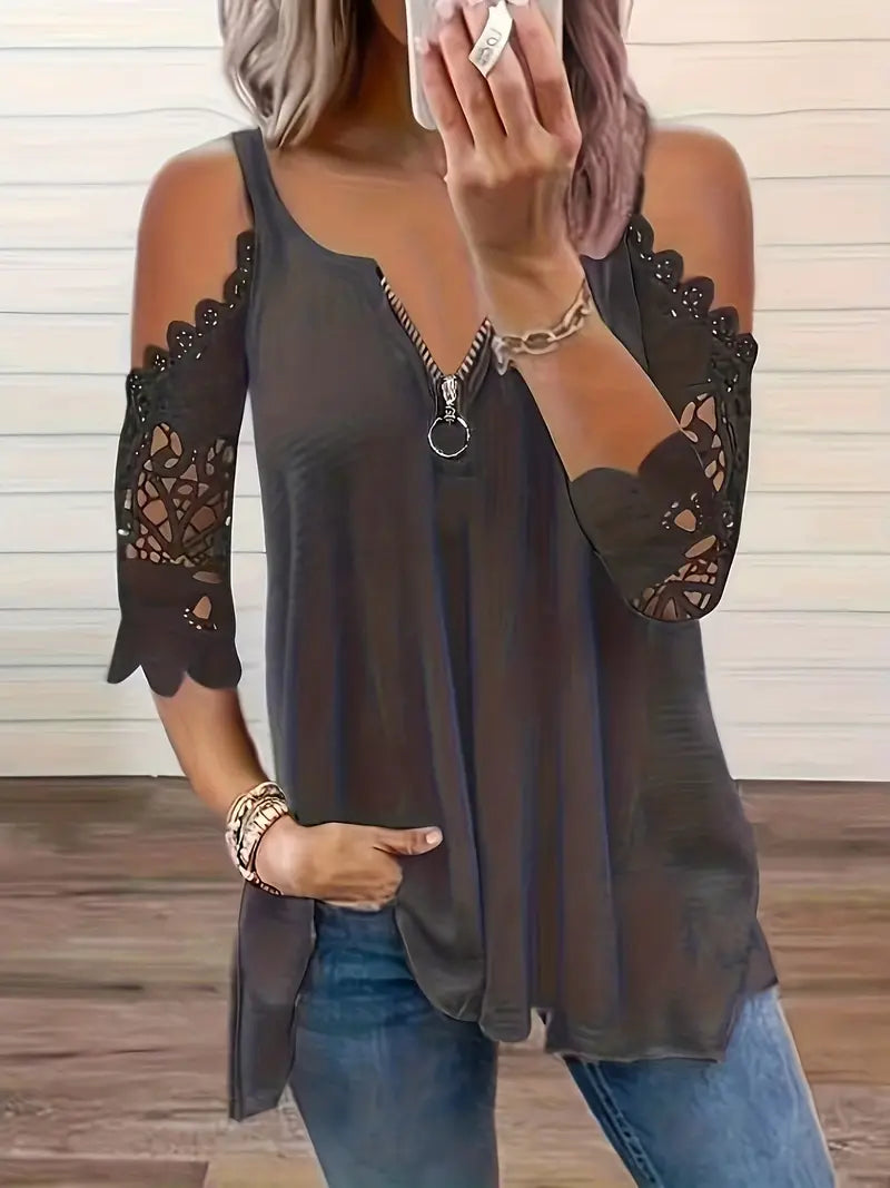 Livia | Bluse mit Eleganter Spitze und Modernem Reißverschluss für Frauen