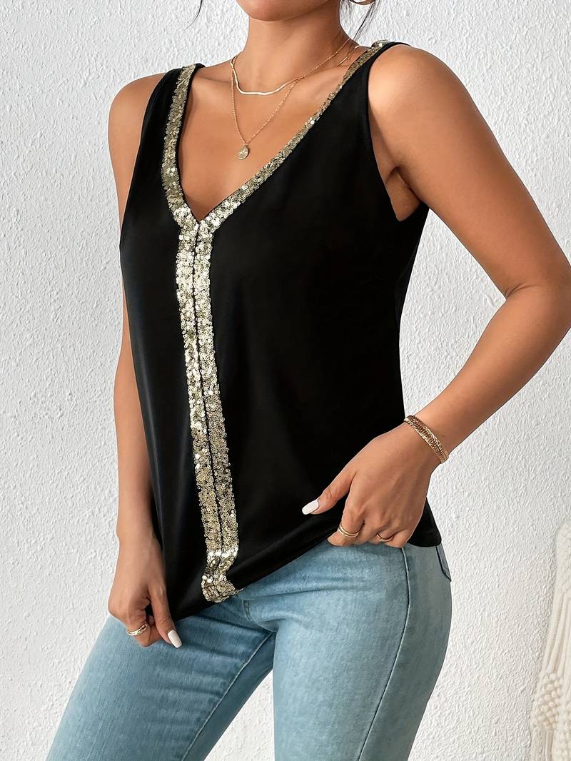 Livia | Top mit Atmungsaktivem Stoff und Glamourösen Pailletten für Damen