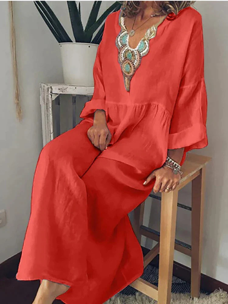 Liora | Maxikleid mit Eleganter Stickerei und Fließender Passform für Damen
