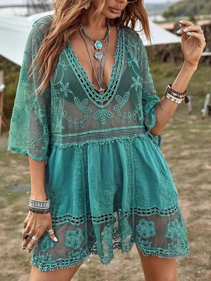 Bikini-Cover Up - Lace - Durchschauen - Cover Up Kleid - Boho-Stil