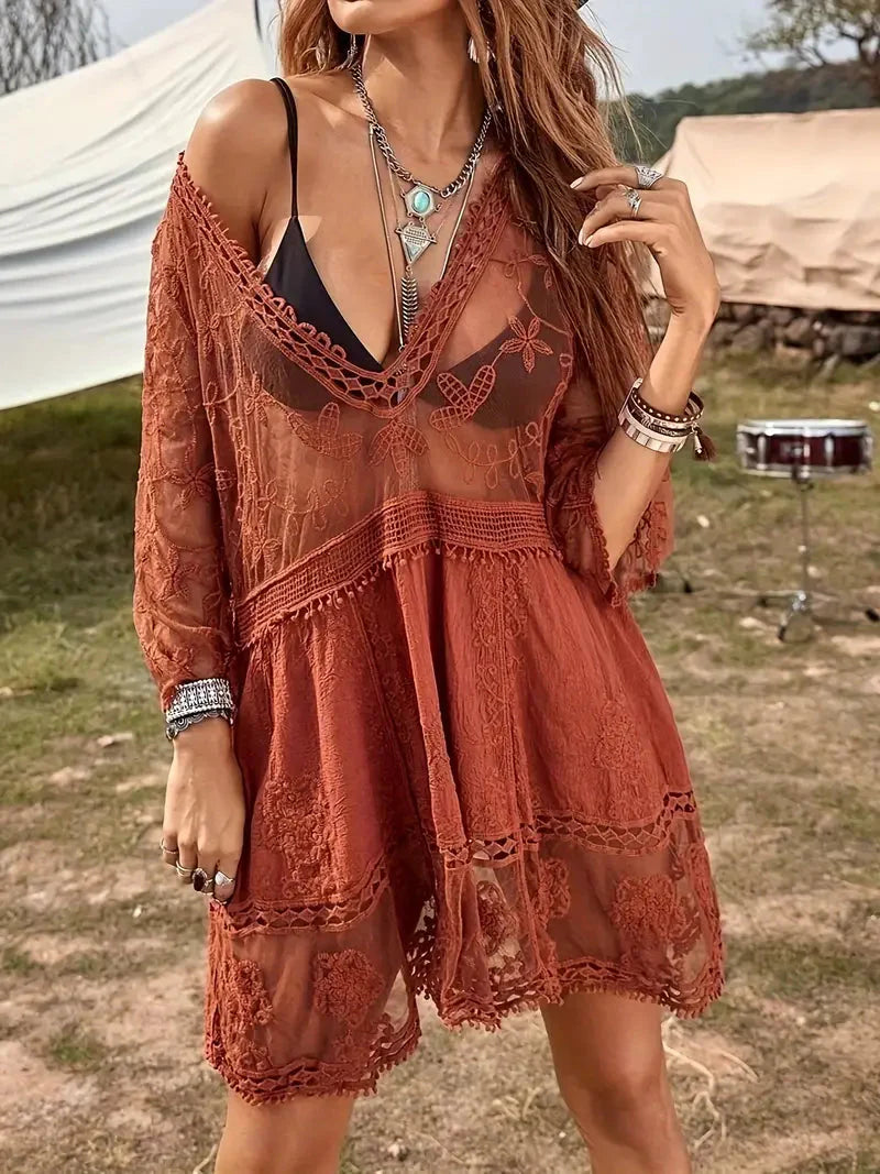 Bikini-Cover Up - Lace - Durchschauen - Cover Up Kleid - Boho-Stil