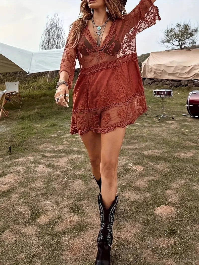 Bikini-Cover Up - Lace - Durchschauen - Cover Up Kleid - Boho-Stil