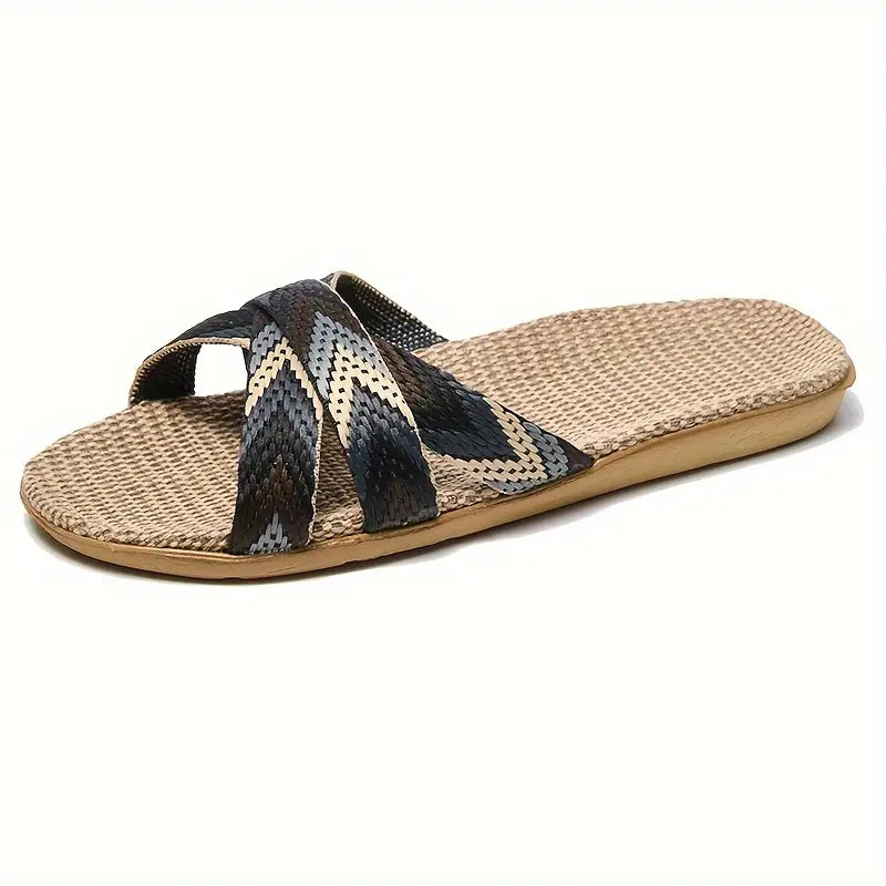 Lenino | Sommer Leinen-Sohle Rutschen, Casual Open Toe Slip On Schuhe