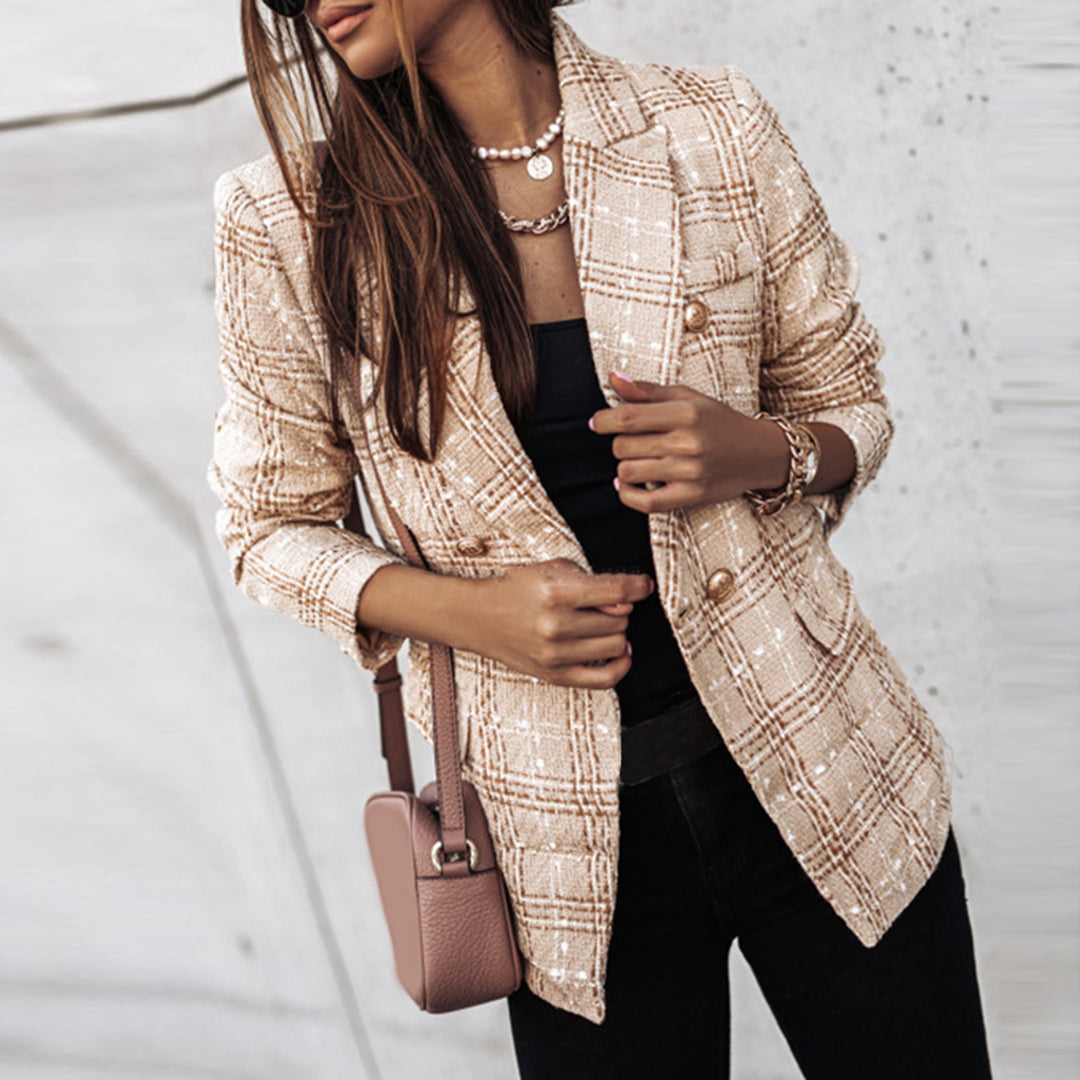 Blazer - Eleganter, karierter Blazer mit Knopfleiste und Taschen für Damen