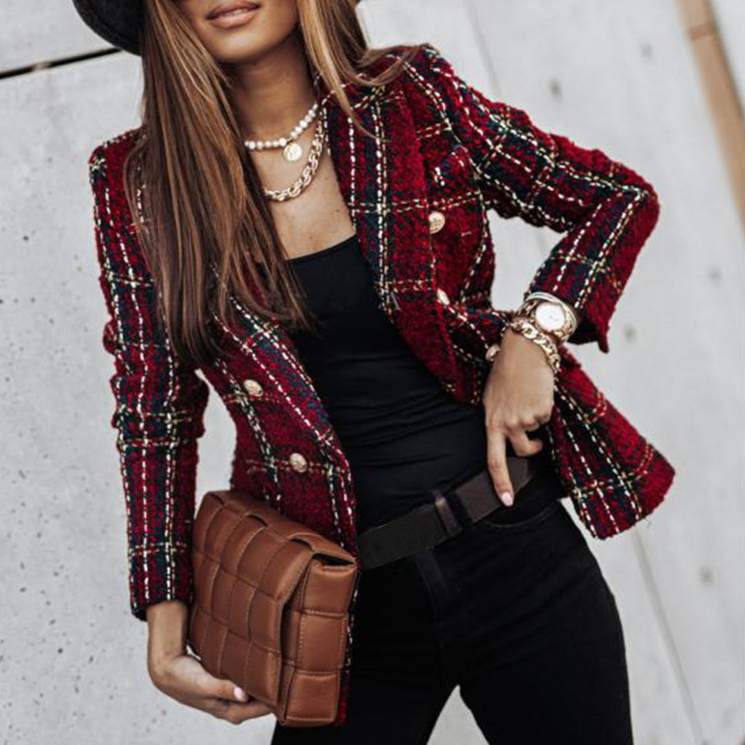 Blazer - Eleganter, karierter Blazer mit Knopfleiste und Taschen für Damen
