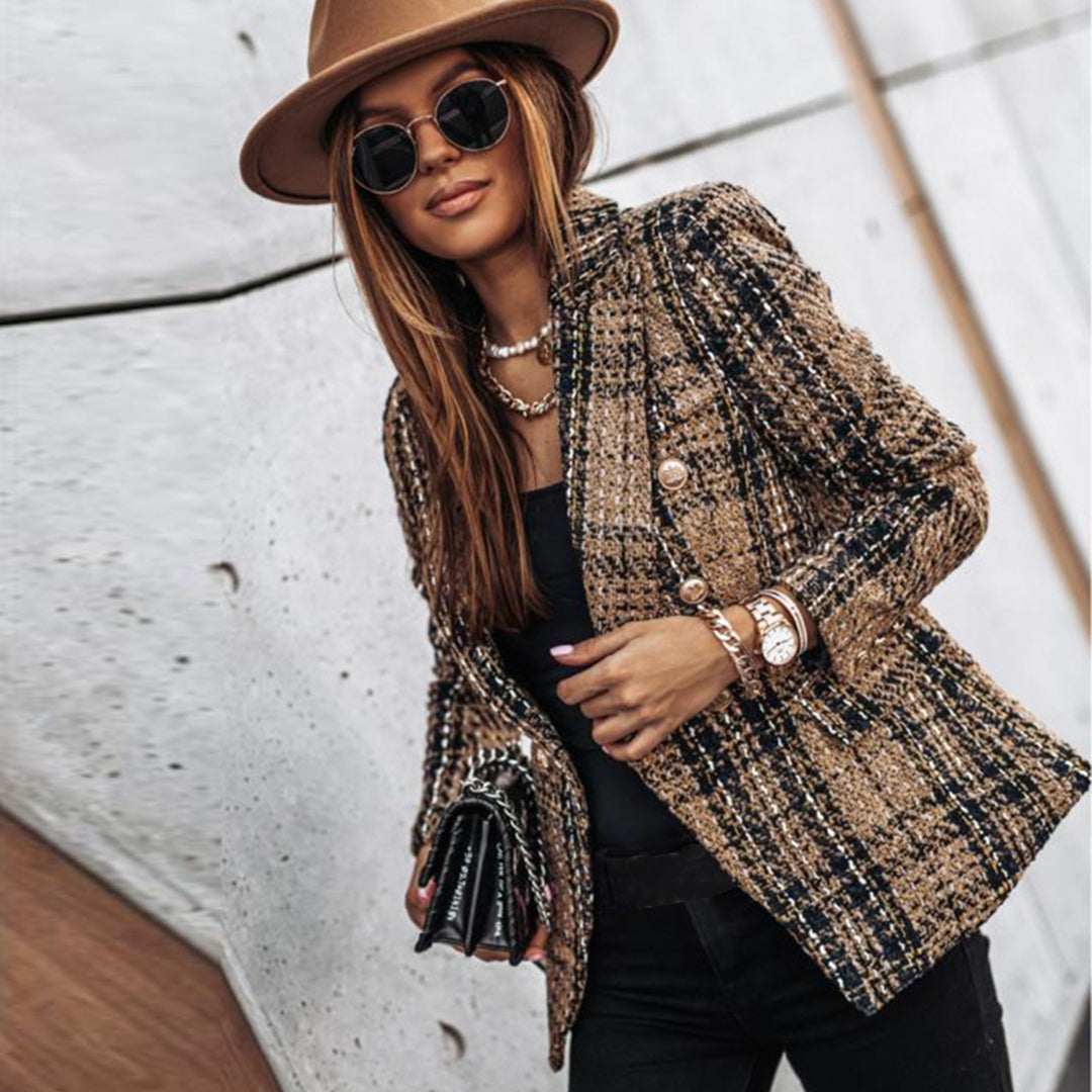 Blazer - Eleganter, karierter Blazer mit Knopfleiste und Taschen für Damen