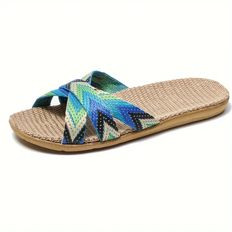 Lenino | Sommer Leinen-Sohle Rutschen, Casual Open Toe Slip On Schuhe