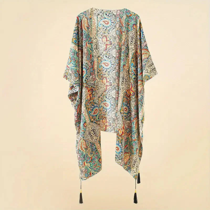 Boho-Kimono, Paisley Druck, Offene Front, Bikini-Cover Up, Strand-Kimono