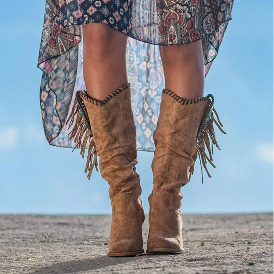Westie | Westliche Stiefeletten mit Quastenstickerei im Retro-Stil