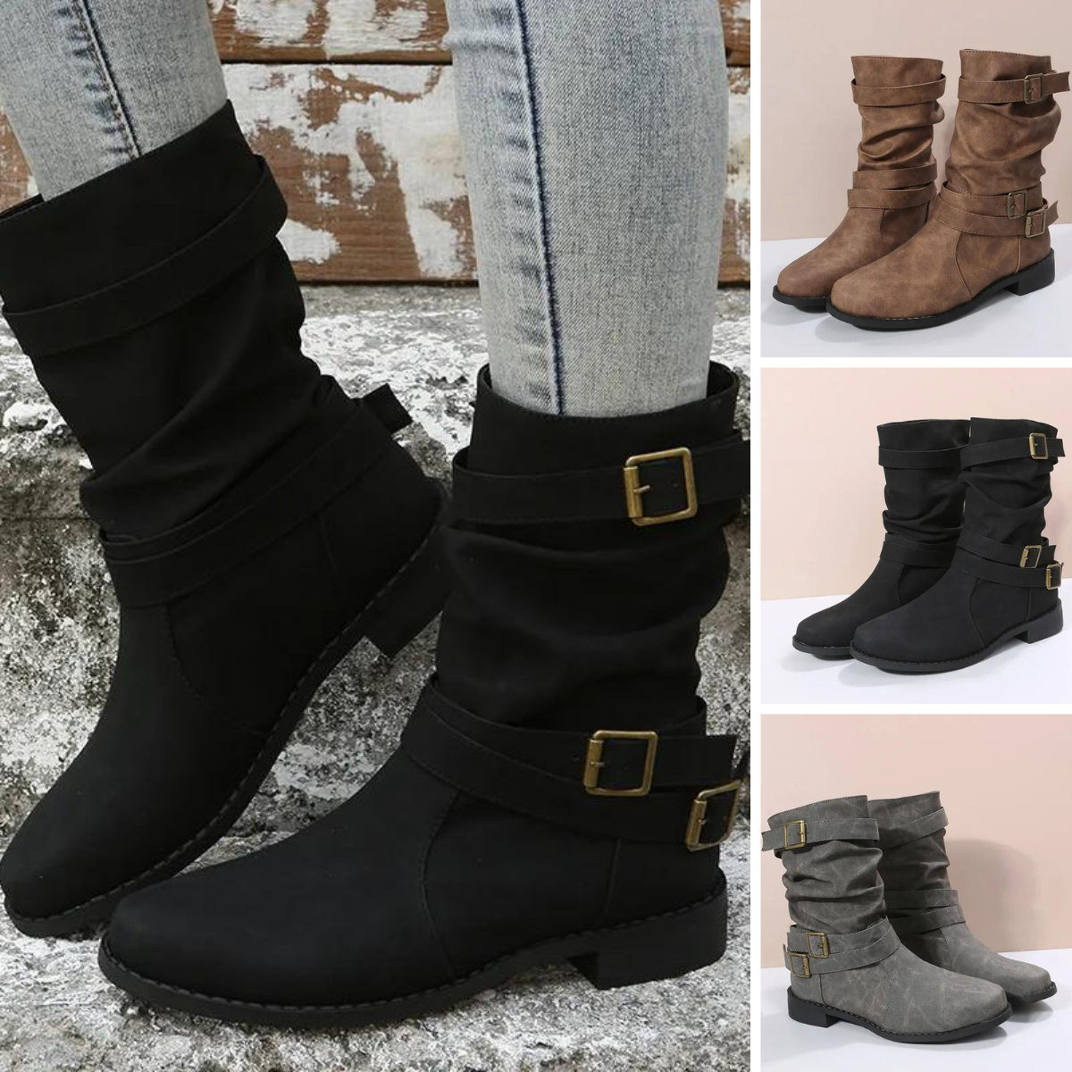 Kondara | Damen Boots mit Gürtel und Niedrigem Absatz