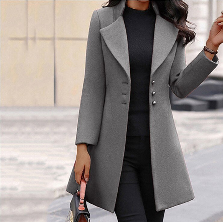 Damenmantel - Elegante einreihige Wolljacke für den Winter