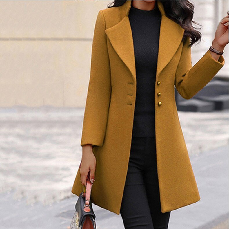 Damenmantel - Elegante einreihige Wolljacke für den Winter