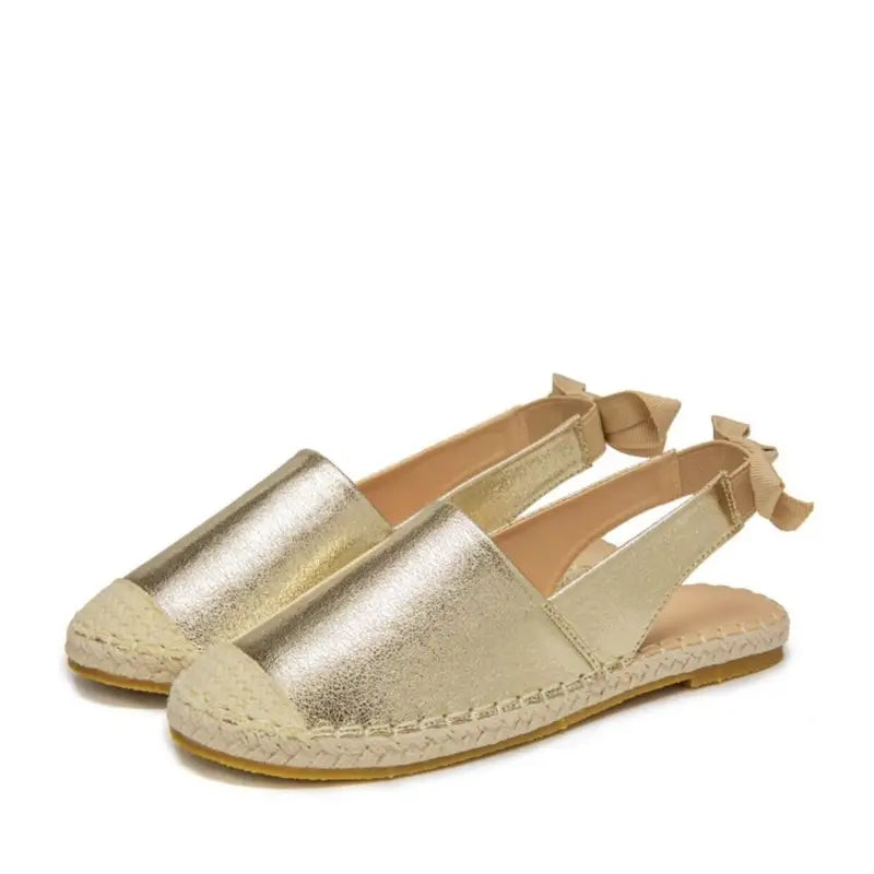 Goldy | Damen Goldene Espadrilles Flache Sandalen