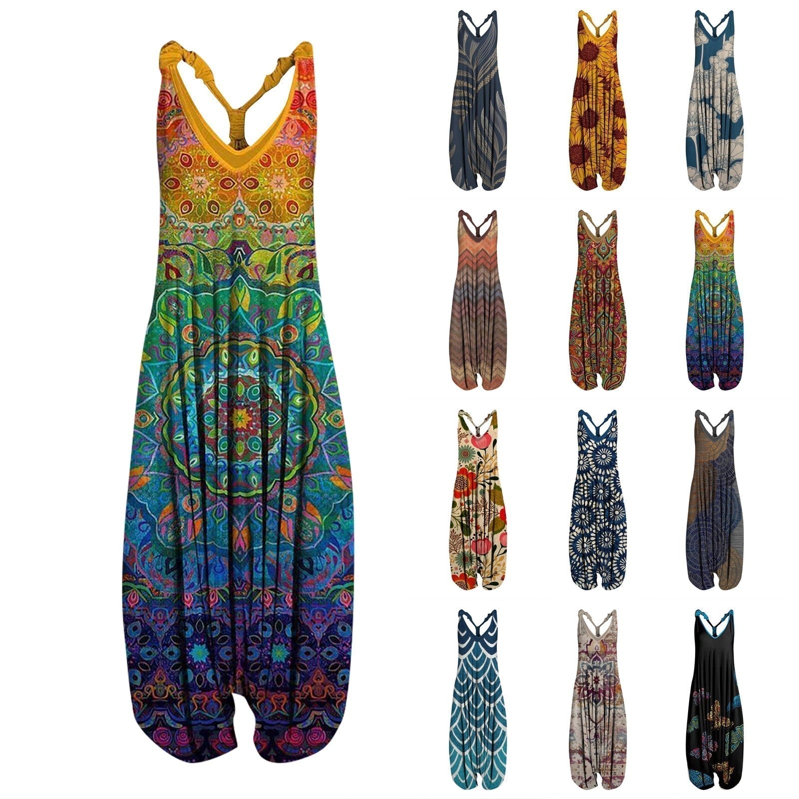 Luna | Harem-Overall mit Künstlerischem Design und Bequemer Passform für Sommerliebhaber