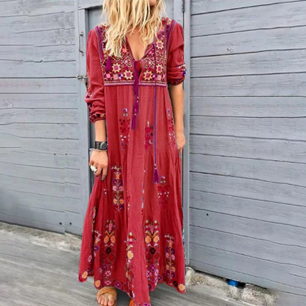 Livia | Langes Boho-Kleid mit Eleganter Silhouette und Atmungsaktivem Stoff für Damen