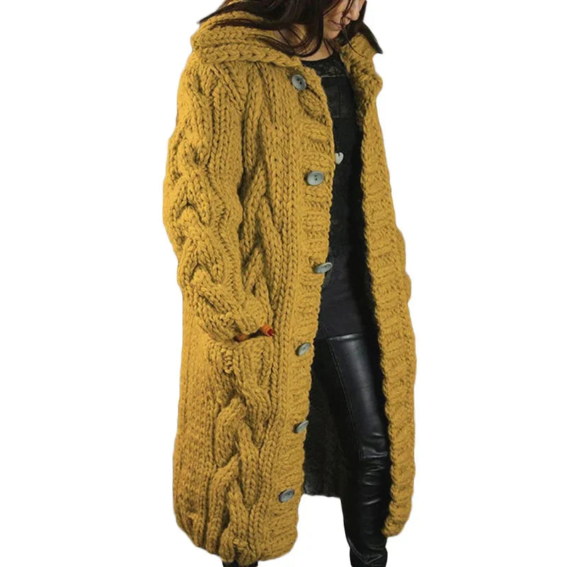 Lange Strickjacke - Damen Grobstrick - Strickjacke mit Taschen