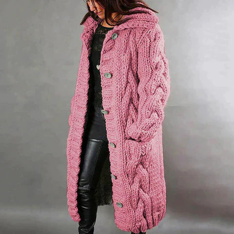 Lange Strickjacke - Damen Grobstrick - Strickjacke mit Taschen