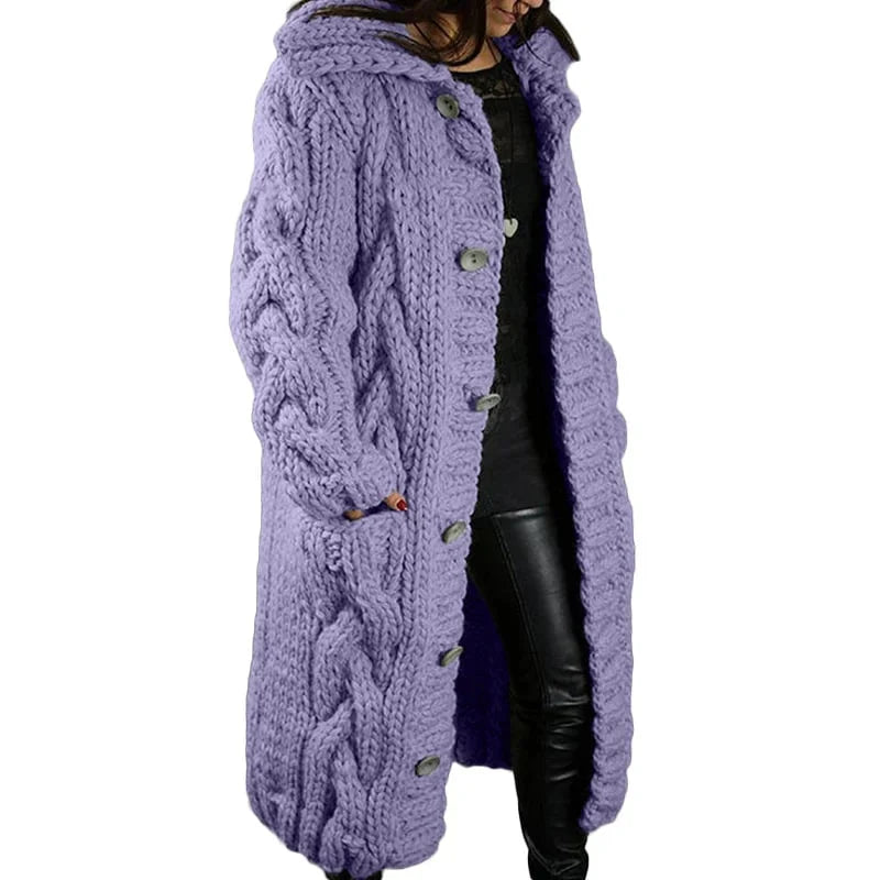 Lange Strickjacke - Damen Grobstrick - Strickjacke mit Taschen