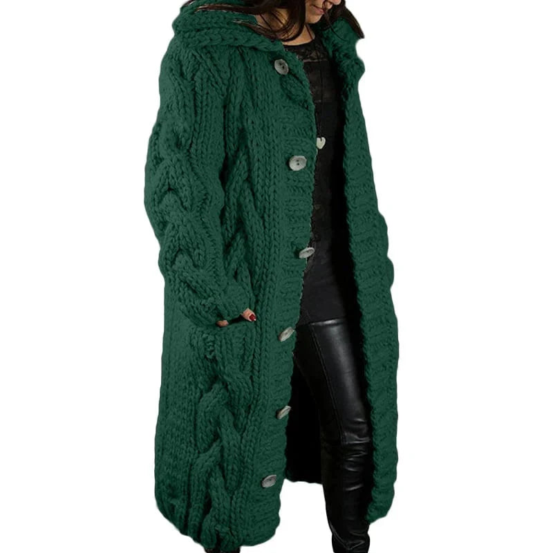 Lange Strickjacke - Damen Grobstrick - Strickjacke mit Taschen
