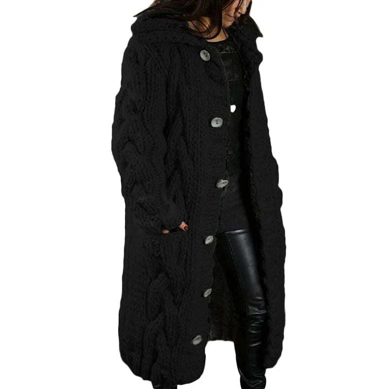 Lange Strickjacke - Damen Grobstrick - Strickjacke mit Taschen