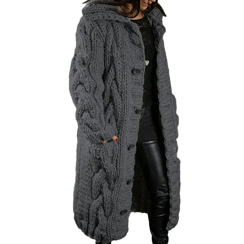 Lange Strickjacke - Damen Grobstrick - Strickjacke mit Taschen