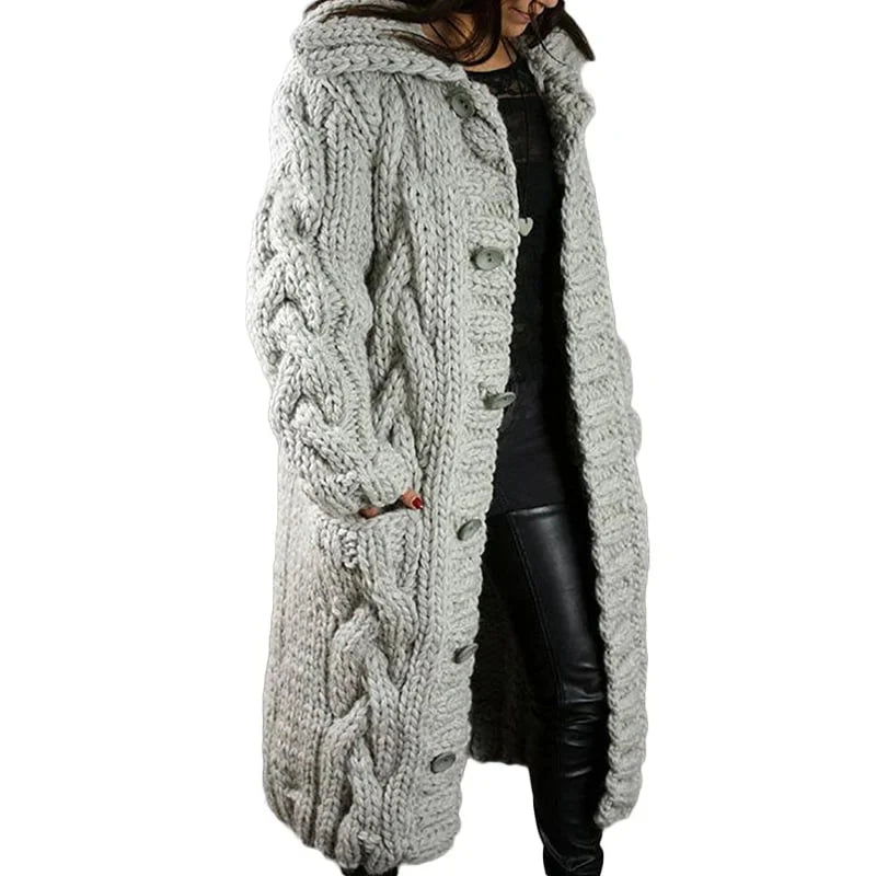 Lange Strickjacke - Damen Grobstrick - Strickjacke mit Taschen