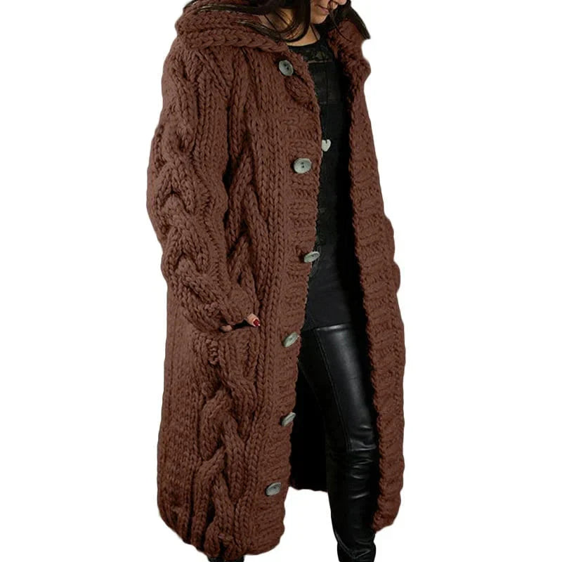 Lange Strickjacke - Damen Grobstrick - Strickjacke mit Taschen