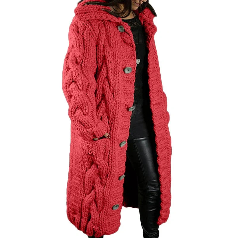 Lange Strickjacke - Damen Grobstrick - Strickjacke mit Taschen